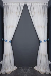 BRODE 1250 DESEN KREM RENK TEK KANAT Hazır dikilmiş Pileli Fon Perde 300*260 cm thumbnail 8