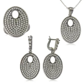 VGD Gumush Gümüş Beyaz Taşlı Oval Bayan Set - 1