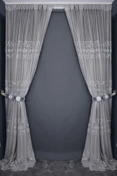 KDK 1560 DESEN GRİ RENK TEK KANAT Hazır dikilmiş Pileli Fon Perde 300*260 cm thumbnail 7