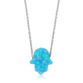 VGD Gümüş Mavi Opal Fatma Eli Bayan Kolye - 1