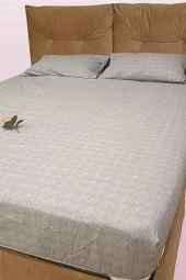 Çarşaf 90298 Fıtted Çift Kişi Keten Tarzı Pamuk Kumaş 2Yastık Kılıflı açık Gri - 1