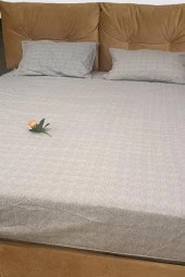 Çarşaf 90298 Fıtted Çift Kişi Keten Tarzı Pamuk Kumaş 2Yastık Kılıflı açık Gri - 3