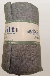 Çarşaf 90298 Fıtted Çift Kişi Keten Tarzı Pamuk Kumaş 2Yastık Kılıflı açık Gri - 4