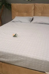 Çarşaf 90298 Fıtted Çift Kişi Keten Tarzı Pamuk Kumaş 2Yastık Kılıflı açık Gri - 9