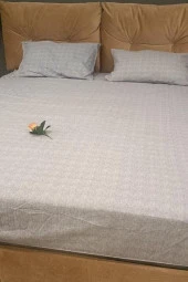 Çarşaf 90298 Fıtted Çift Kişi Keten Tarzı Pamuk Kumaş 2Yastık Kılıflı açık Gri - 10