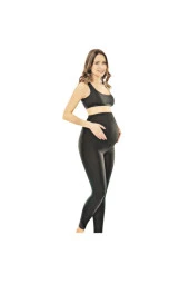 Kadın Siyah Düz Uzun Penye Pamuklu Hamile Tayt pantolon 4073 - 1