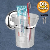 Diş Fırçalık Vidalı Banyo Diş Fırçası Kabı Kutusu Krom Kristal - 1