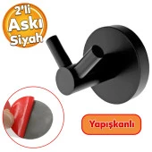 Yapışkanlı Siyah Renk Metal Sağlam Banyo Lavabo Çatal 2li Askılık Aparat Bornoz Havlu Asma Askı thumbnail 1