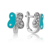 VGD Gumush Gümüş Mavi Kelebek Çocuk Küpesi - 1