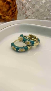 Aksesuar Çarşısı 316L Çelik Mavi Mineli Çiçek Halka Küpe thumbnail 2