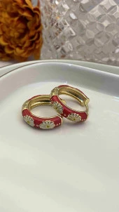 Aksesuar Çarşısı 316L Çelik Kırmızı Mineli Çicek Halka Küpe - 1