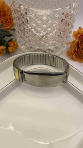 Aksesuar Çarşısı 316L Çelik Lastikli Gold Ve Gümüş Renk Kadın Künye Bileklik thumbnail 1