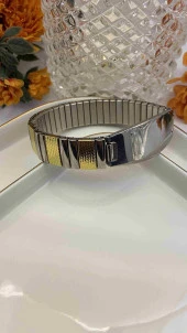 Aksesuar Çarşısı 316L Çelik Lastikli Gold Ve Gümüş Renk Kadın Künye Bileklik thumbnail 2