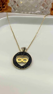 Aksesuar Çarşısı 316L Çelik Sonsuzluk Kolye Siyah Zirkon Taş Tasarımlı Gold thumbnail 2