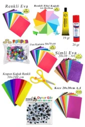 Anaokulu Etkinlik Seti 11 Parça 1 Paket Okul Öncesi Gelişim Seti Keçe Oynar Göz Krapon Ponpon Elişi Kağıdı Fon Kartonu Eva Simli Eva - 1