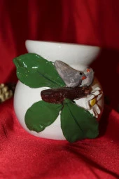 Buhardanlık Seramik Kabartma Çiçekli Buhurdanlık El İşi Kuş thumbnail 1