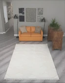 Lara Bukleli Desenli Yumuşacık Peluş Halı Salon Oturma Odası Mutfak Koridor Halısı 9400A Krem - 1