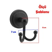 Yapışkanlı Siyah Renk Metal Sağlam Aparat Bornoz Havlu Asma Askı Banyo Lavabo Çatal 2li Askılık thumbnail 2