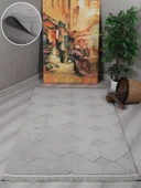 Lara Bukleli Desenli Yumuşacık Peluş Halı Salon Oturma Odası Mutfak Koridor Halısı 9400B Gri thumbnail 2