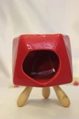 Buhardanlık Seramik Ahşap Ayaklı Buhurdanlık Kırmızı thumbnail 7