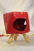 Buhardanlık Seramik Ahşap Ayaklı Buhurdanlık Kırmızı thumbnail 8