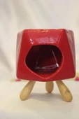 Buhardanlık Seramik Ahşap Ayaklı Buhurdanlık Kırmızı thumbnail 5
