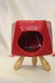 Buhardanlık Seramik Ahşap Ayaklı Buhurdanlık Kırmızı thumbnail 6
