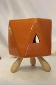 Buhardanlık Seramik Ahşap Ayaklı Buhurdanlık Oranj thumbnail 3