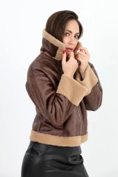 Mont Kolu Katlamalı Süet Peluş - Kahve - 5