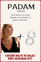 2li Edith Serisi Cam Büyük Inci Kolye Ve Halka Küpe Seti Hediyelik Pdmssd03 - 1