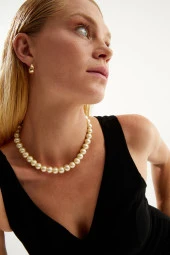 2li Edith Serisi Cam Büyük Inci Kolye Ve Halka Küpe Seti Hediyelik Pdmssd03 - 2