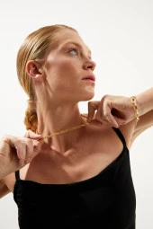 Tif Serisi Altın Kaplama Bakla Zincir Kadın Kolye Pdmk1 - 3