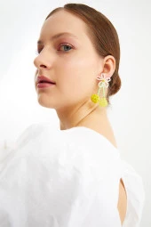 Limited Edition Kristal Boncuklu 100 El Yapımı Papatya Salkım Küpe Pdmy42 - 1