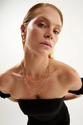 3lü Rose-gümüş-sarı Kadın Kolye Pdmz16 - 4