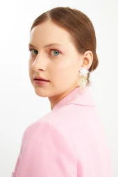 Limited Edition Kristal Boncuklu 100 El Yapımı Tüllü Salkım Küpe Pdmy40 - 1