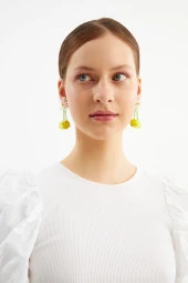 Limited Edition Kristal Boncuklu 100 El Yapımı Papatya Salkım Küpe Pdmy42 - 3