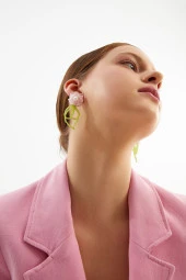 Limited Edition Kristal Boncuklu 100 El Yapımı Çiçek Incili Küpe Pdmy38 - 1