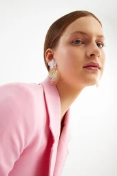 Limited Edition Kristal Boncuklu 100 El Yapımı Tüllü Salkım Küpe Pdmy40 - 2