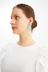 Limited Edition Kristal Boncuklu 100 El Yapımı Mavi Kalpli Küpe Pdmy36 - 2