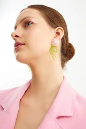 Limited Edition Kristal Boncuklu 100 El Yapımı Çiçek Incili Küpe Pdmy38 - 2