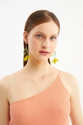 Limited Edition Kristal Boncuklu 100 El Yapımı Ayçiçek Salkım Küpe Pdmy41 - 4