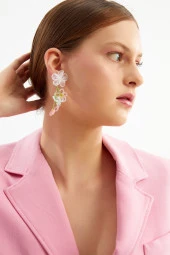 Limited Edition Kristal Boncuklu 100 El Yapımı Tüllü Salkım Küpe Pdmy40 - 3