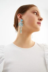 Limited Edition Kristal Boncuklu 100 El Yapımı Mavi Kalpli Küpe Pdmy36 - 3