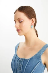 Limited Edition Mavi Halka Denim Küpe Pdmy33 - 3