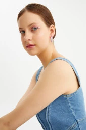 Limited Edition Mor Halka Denim Küpe Pdmy32 - 4