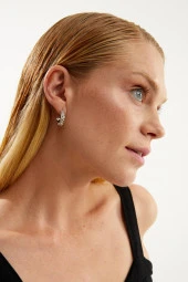 Tif Serisi Hasırlı Halka Gümüş Rengi Kadın Küpe Pdmy12 - 1