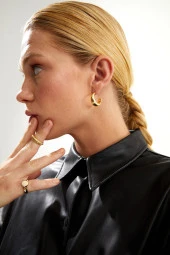 Piaf Serisi Halka Altın Kaplama Kadın Küpe Pdmy03 - 3