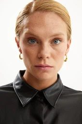 Piaf Serisi Halka Altın Kaplama Kadın Küpe Pdmy03 - 4