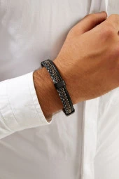 Man Klipsli Deri Geçişli Erkek Bileklik Pdme04 - 1