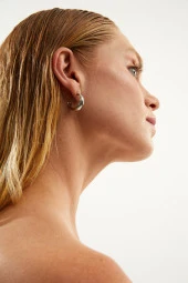 Piaf Serisi Halka Gümüş Rengi Kadın Küpe Pdmy01 - 4